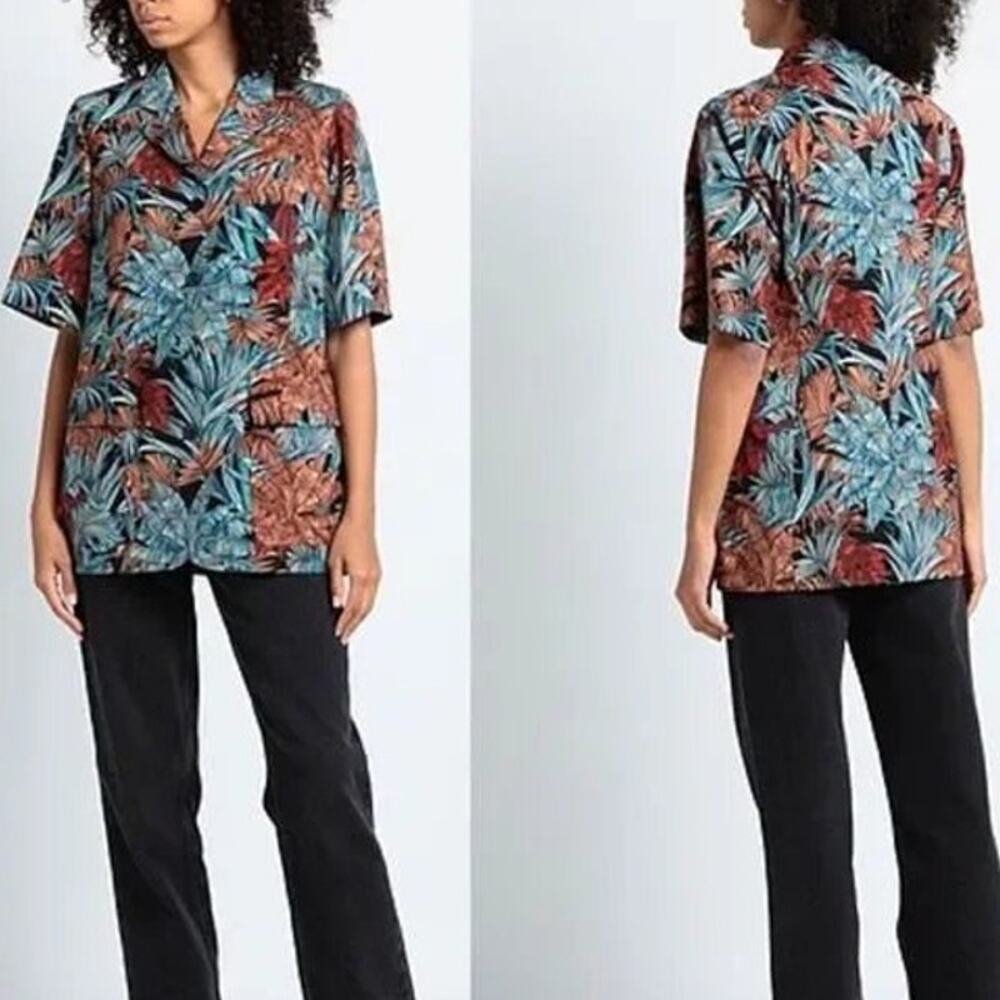 Salvatore Ferragamo Azure Floral Short Sleeve Mohair Blend Blazer Jacket Shirt - Picture 9 of 14